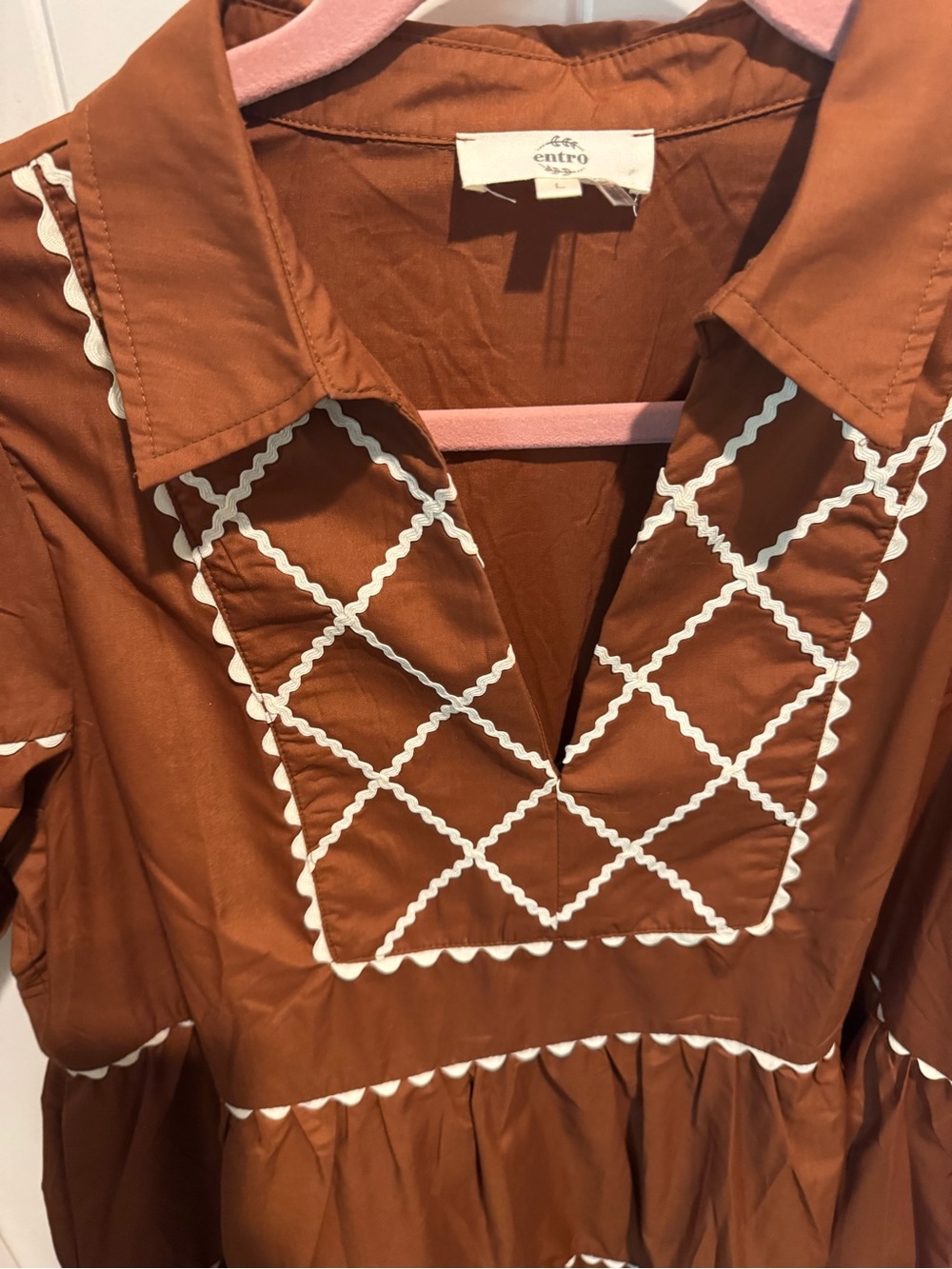 entro Burnt Orange Scallop Trim Detail Tiered Dress | Size Large - Picture 3 of 4